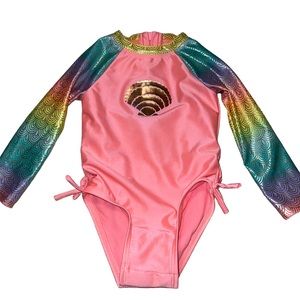 Cat & Jack Infant Girls One Piece Swimsuit With Rash Guard Sleeves Size 18M